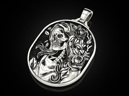 Skull Rose Serpent Pendant 925 Silver Skull Gothic Biker Necklace For Men Women