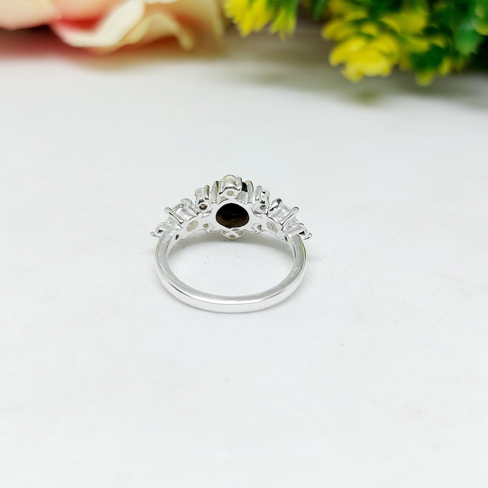 Natural Round Black Spinel Engagement Ring Cz Diamond 925 Sterling Silver Gift