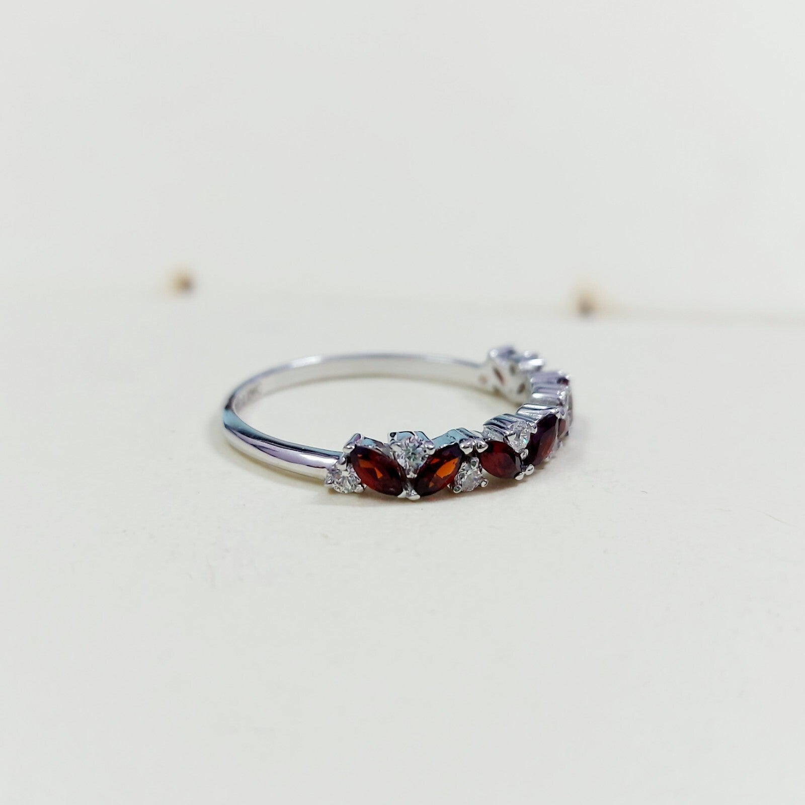 Marquise Cut Red Garnet Half Band Engagement Ring 925 Silver Women Ring Us5~15