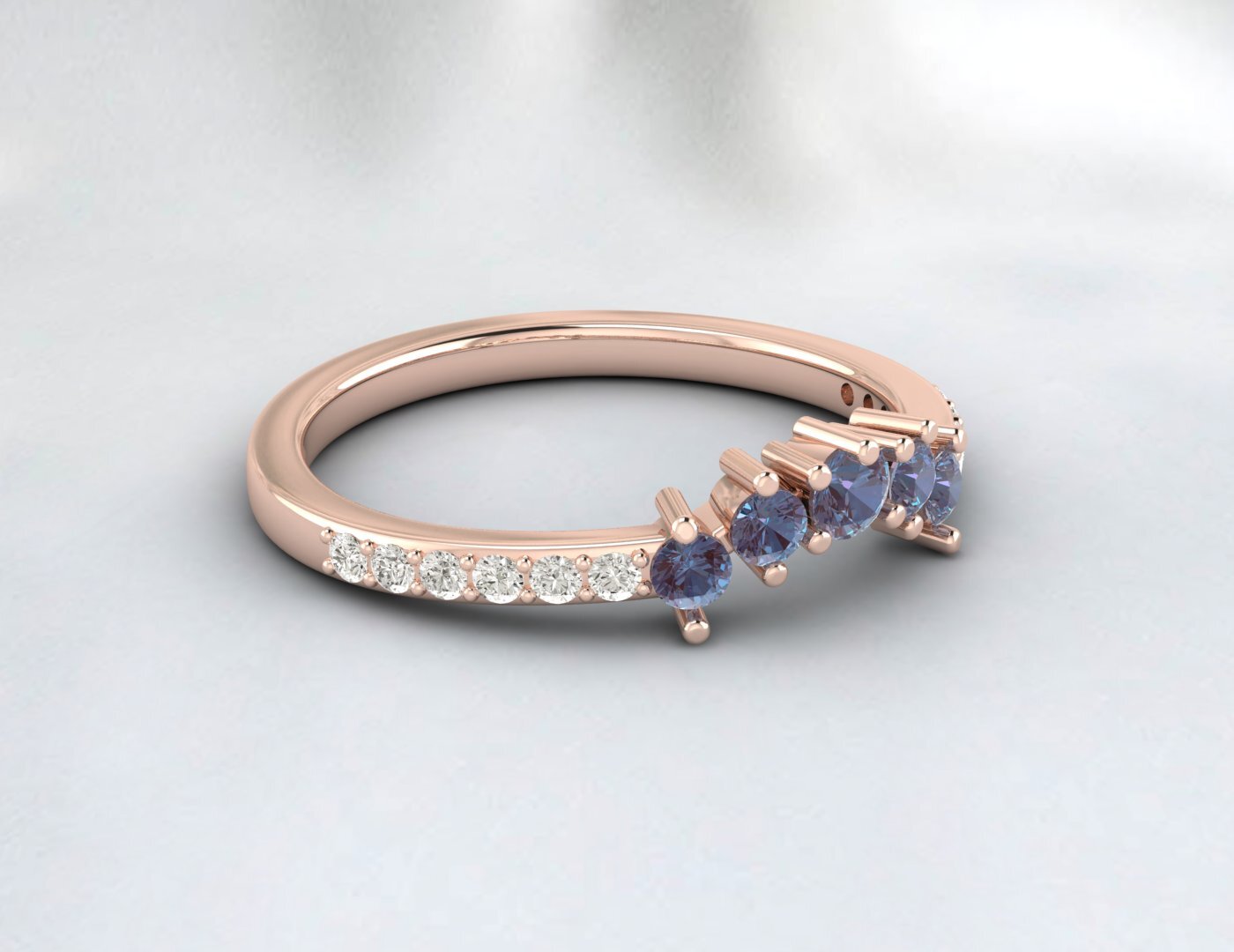 Natural Alexandrite Curved Wedding Band Half Eternity Fine Silver 5 Gemstone