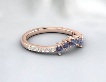 Natural Alexandrite Curved Wedding Band Half Eternity Fine Silver 5 Gemstone
