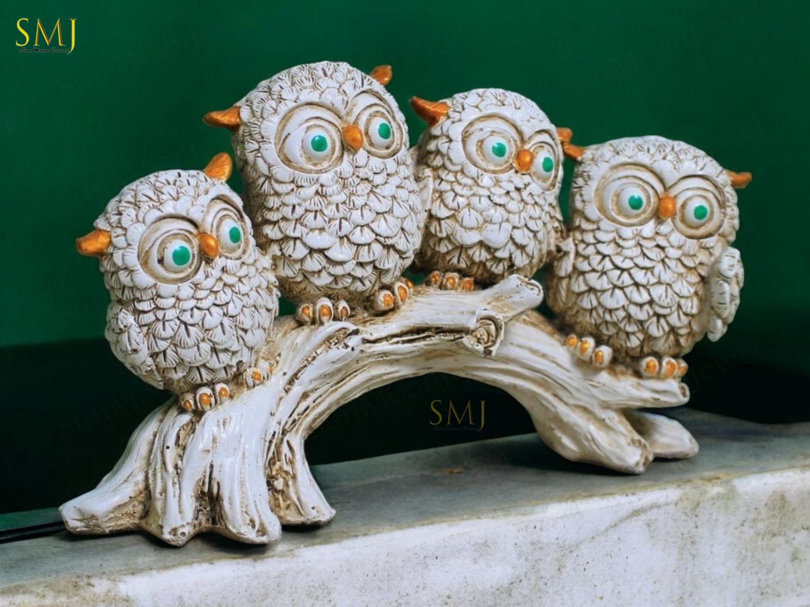 Resin Owl Family Figurine Vintage Owl Handmade Owl Statue Gift  Animal Figurine