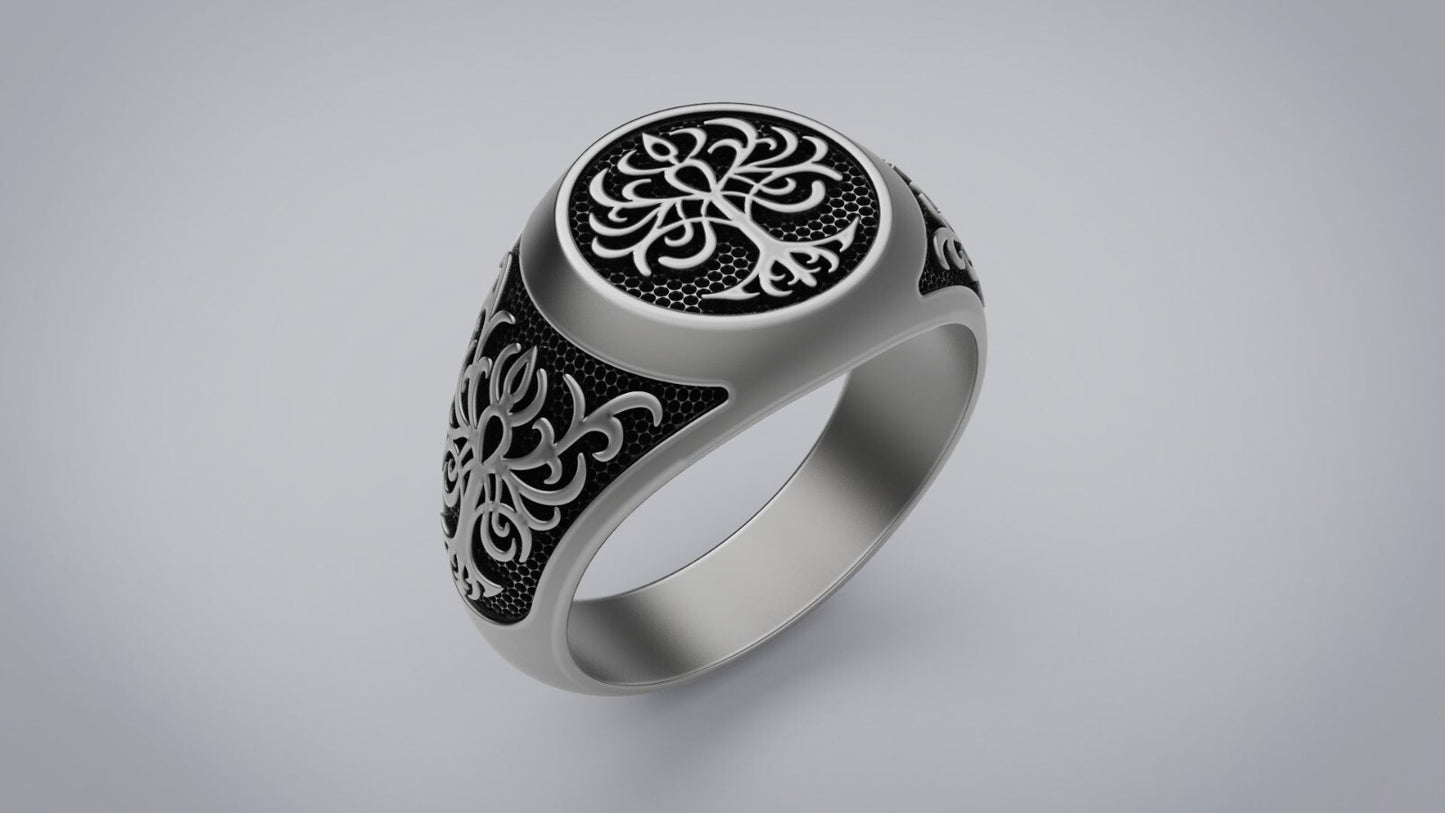 Tree of Life 925 Sterling Silver Turkish Handmade Statement Ring Men Size 7-15