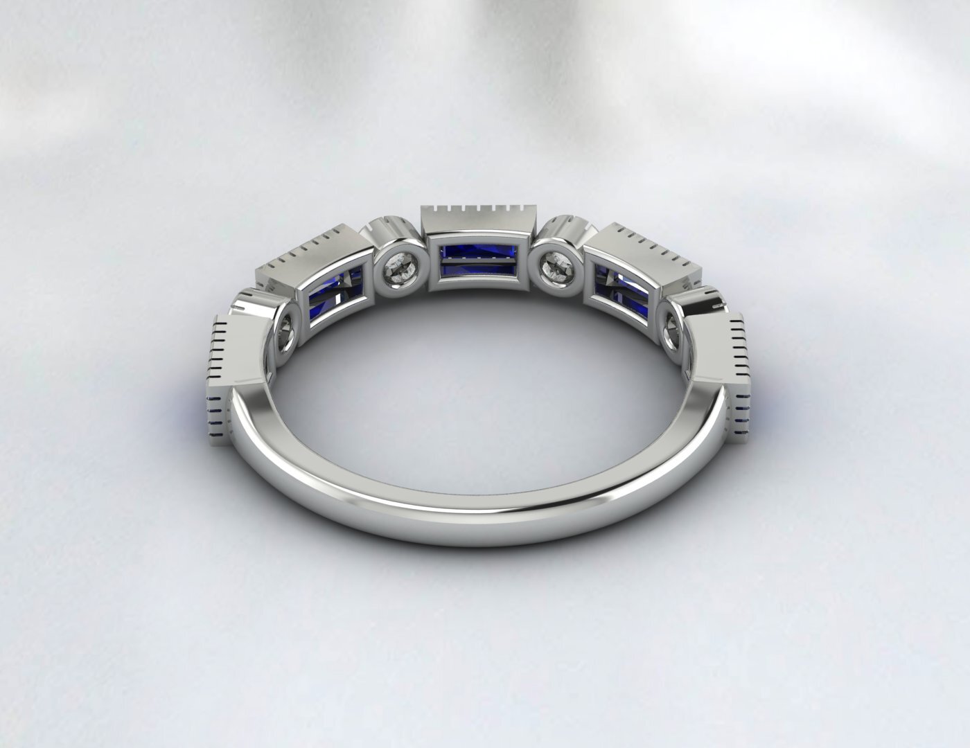 Baguette Sapphire & Cubic Zirconia Half Eternity Fine Silver Band Lab Created