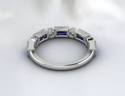 Baguette Sapphire & Cubic Zirconia Half Eternity Fine Silver Band Lab Created