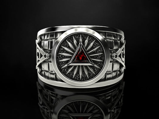 Mason Ring Silver G Symbol Pyramid Eye of Providence Masonic Jewelry Men US7-15