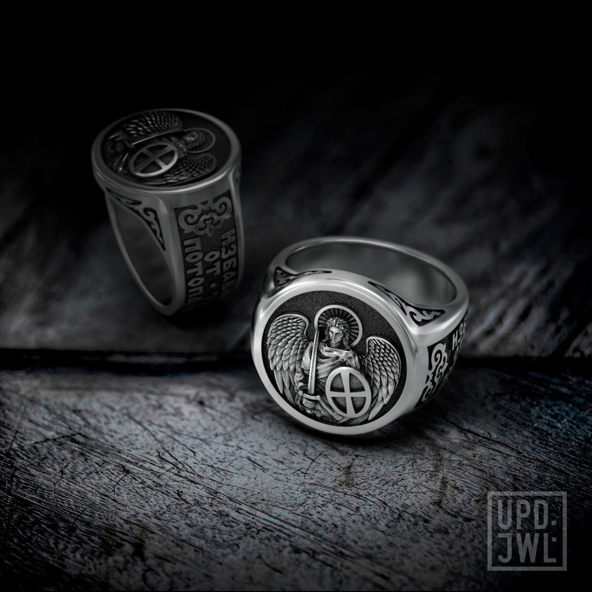 925 Silver Archangel Michael Christian Ring Saint Catholic Religious Ring Men