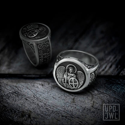 925 Silver Archangel Michael Christian Ring Saint Catholic Religious Ring Men