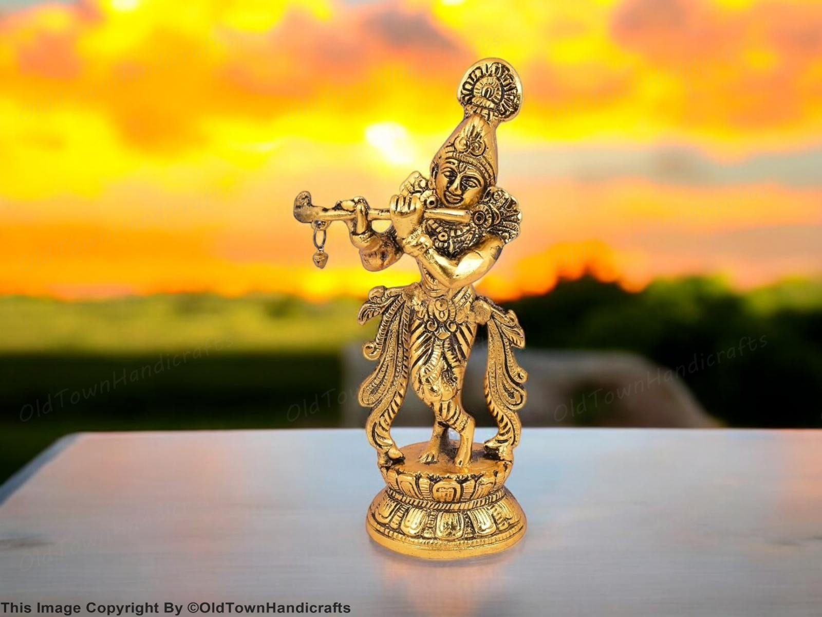 Krishna Handcrafted Brass Lord Krishna Idol with Flute Decorative Showpiece