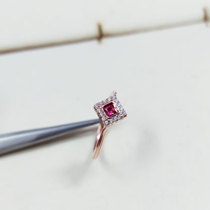 Natural Ruby Diamond Engagement Ring Square Halo Silver Band US5 ~15 Women Gift