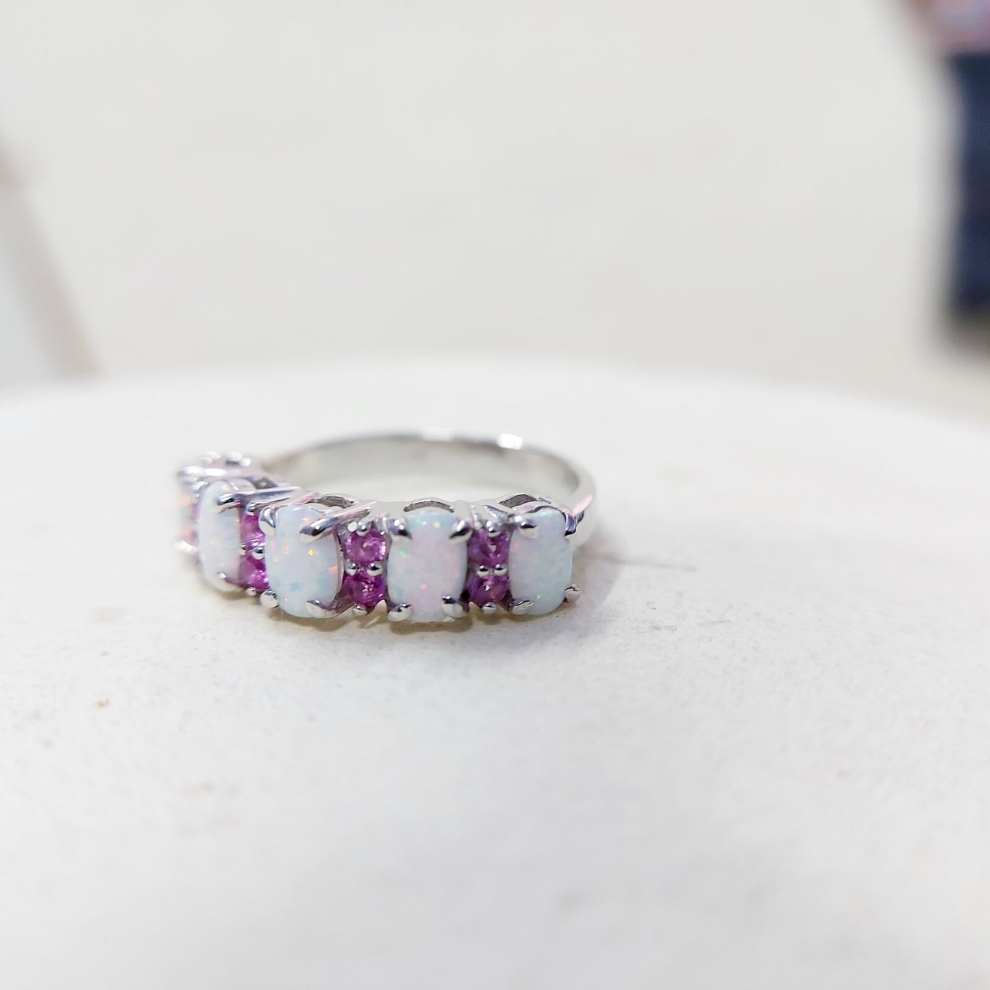 Eternity Opal Ruby Ring Silver Fire Opal Handmade Engagement Gift Ring Us5~15