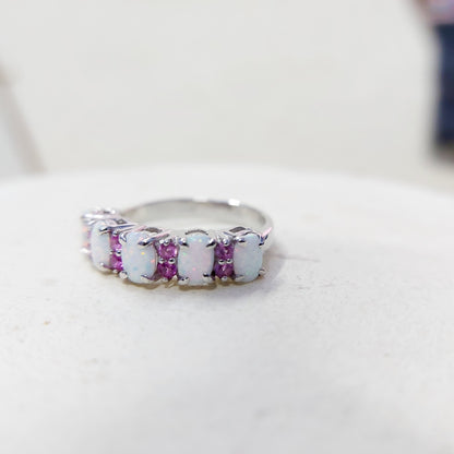 Eternity Opal Ruby Ring Silver Fire Opal Handmade Engagement Gift Ring Us5~15