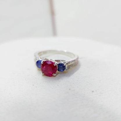Sapphire and Ruby Wedding Ring Engagement Band 925 Sterling Silver Ring Us5~ 15
