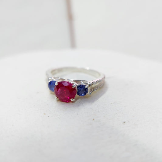 Sapphire and Ruby Wedding Ring Engagement Band 925 Sterling Silver Ring Us5~ 15