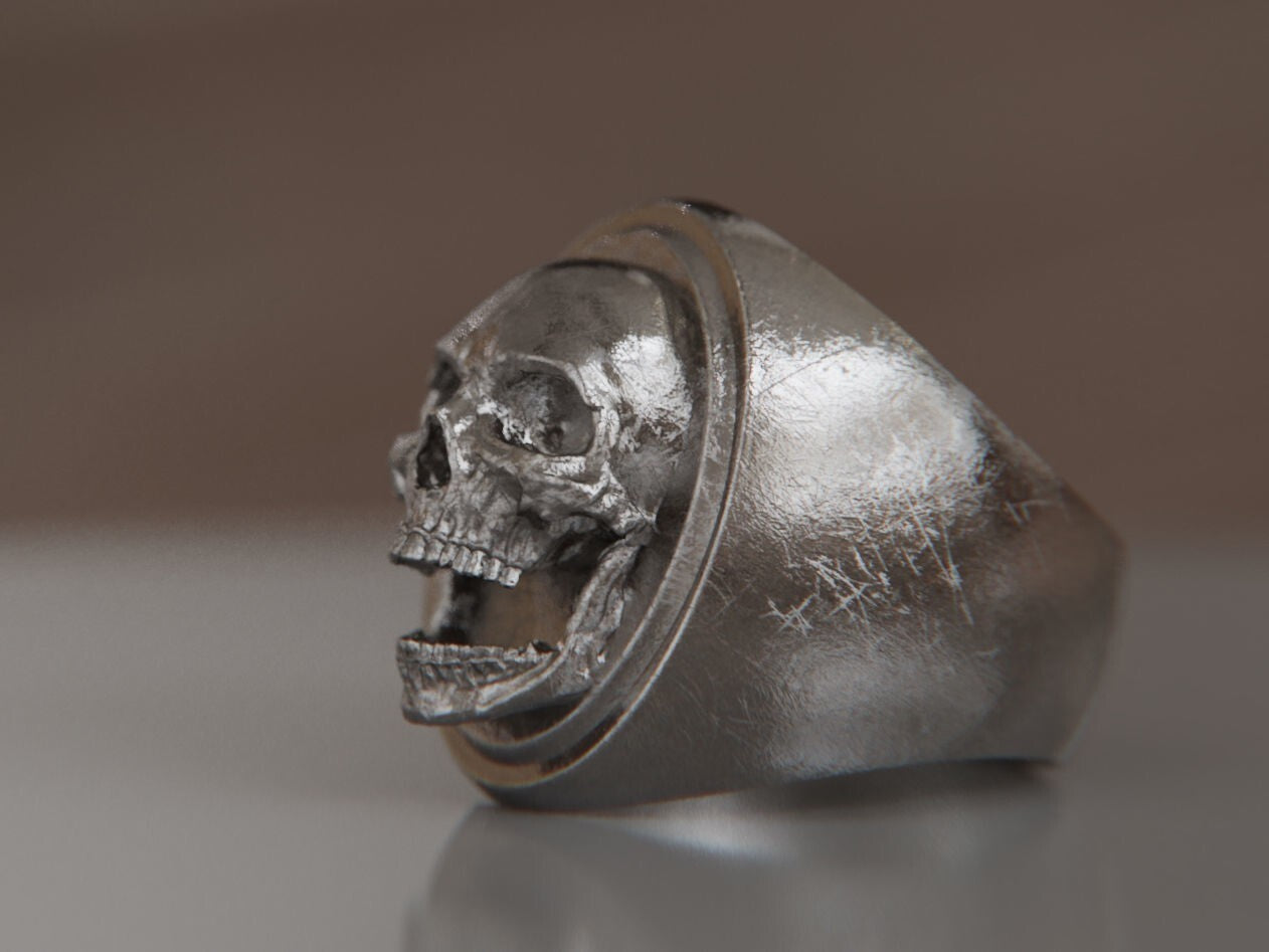 Polished Skull Gothic Ring Silver Skull Signet Biker Punk Wedding Ring Us5~15