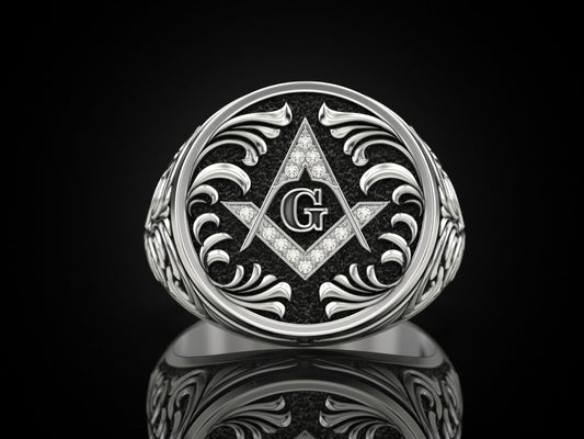 Mason Ring 925 Sterling Silver Freemason Square and Compasses Emblem Ring US7-15