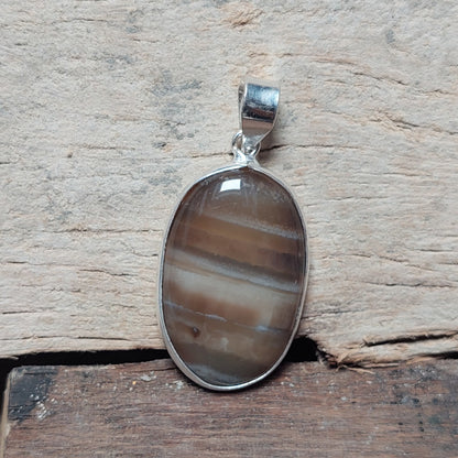 Vintage Brown Agate Gemstone Pendant 925 Sterling Silver Necklace For Girl