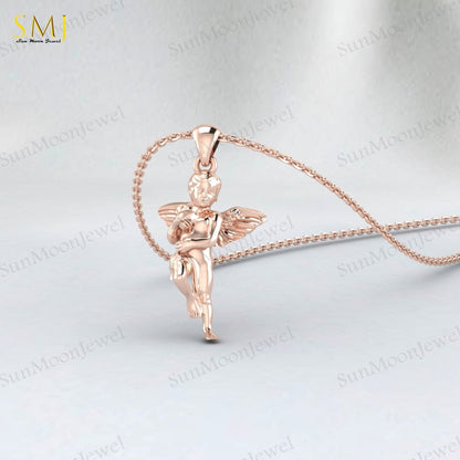 Cherubim Baby Angel Necklace Wings Charm Necklace 925 Sterling Silver For Her