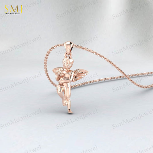 Cherubim Baby Angel Necklace Wings Charm Necklace 925 Sterling Silver For Her