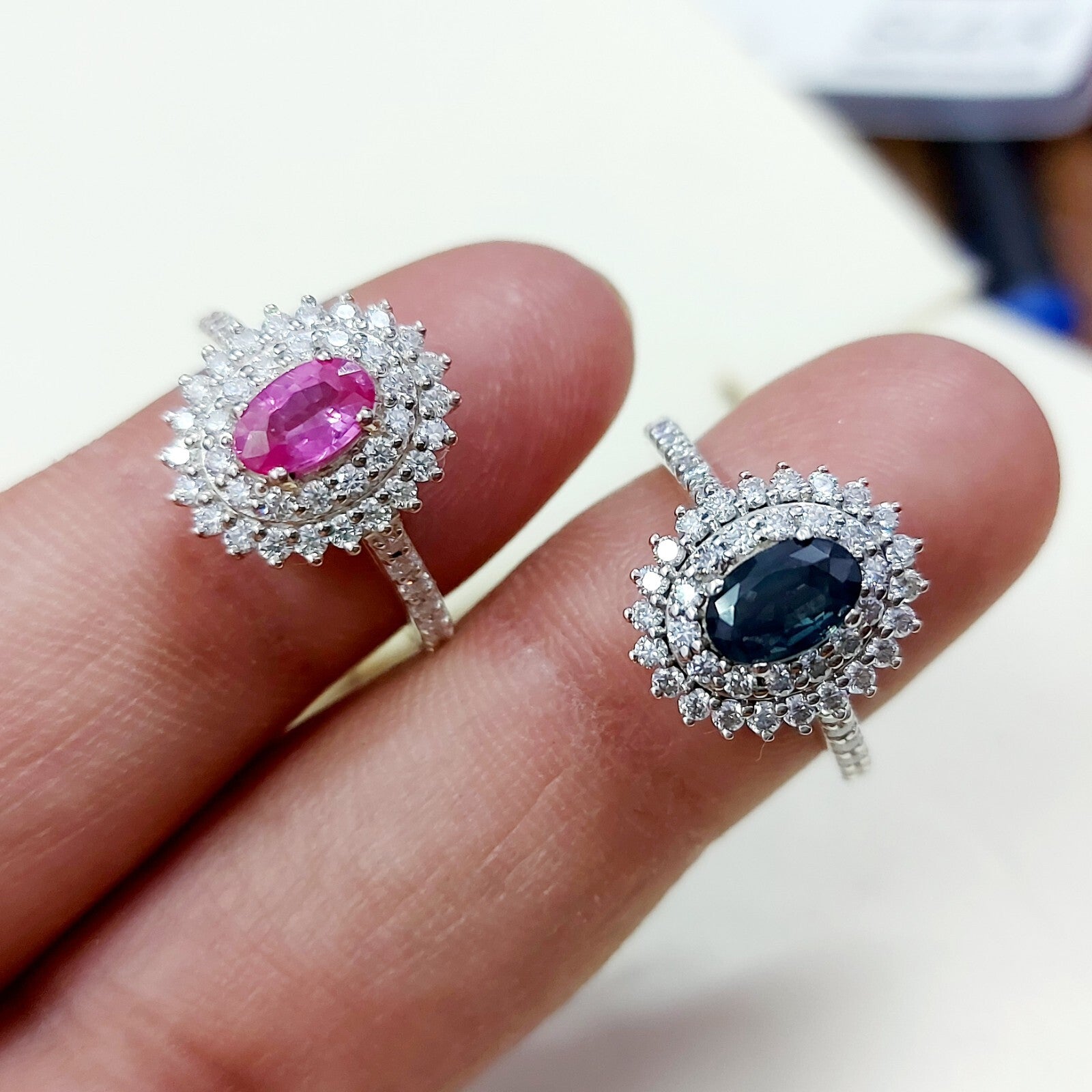 Pink Sapphire Diamond Engagement Ring Silver Round Oval Cut US5 ~15 Women Ring