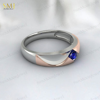 Two Tone Engagement Rings For Couples Lab Created Blue Sapphire Rings 925 Silver