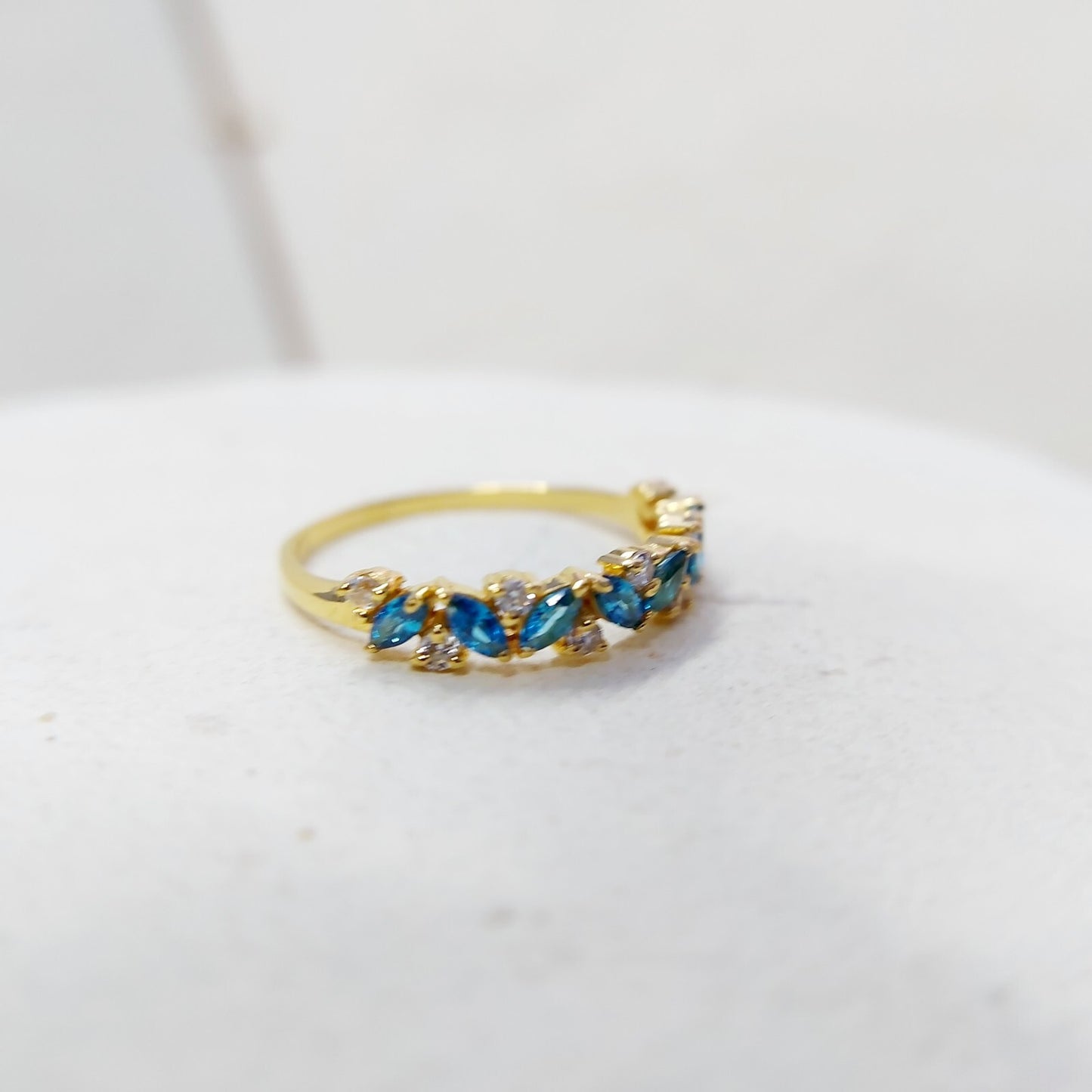 Marquise Blue Topaz Engagement Ring 925 Silver Handmade Band Wedding Band Us5~15