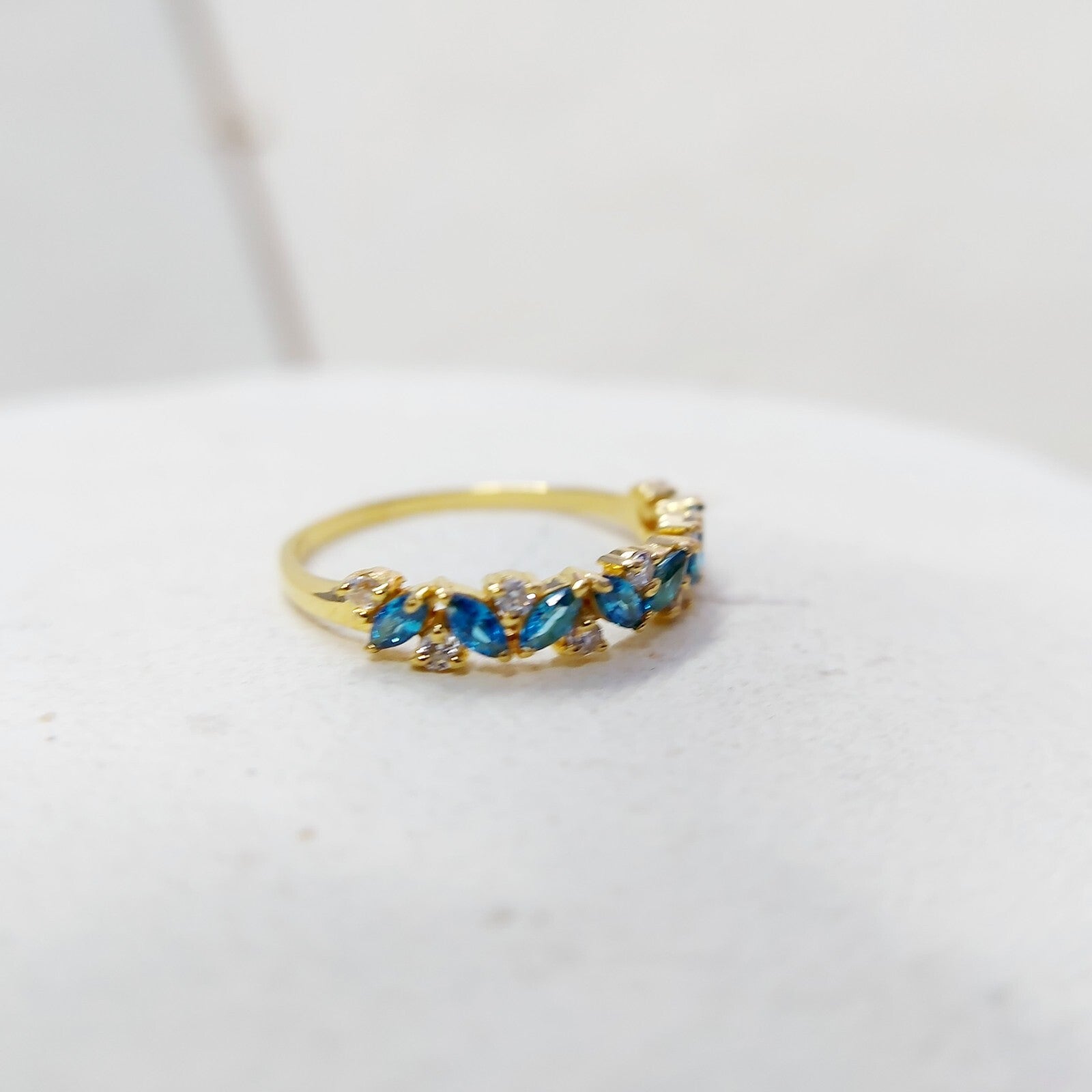 Marquise Blue Topaz Engagement Ring 925 Silver Handmade Band Wedding Band Us5~15