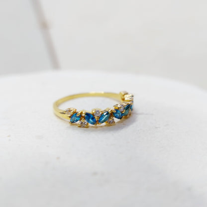 Marquise Blue Topaz Engagement Ring 925 Silver Handmade Band Wedding Band Us5~15