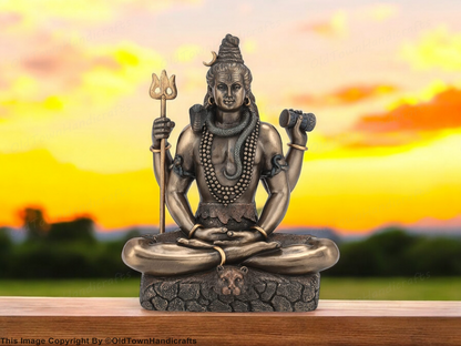 Polyresin Lord Shiva Statue with Wooden Bodhi Tree Tealight Holders for Pooja