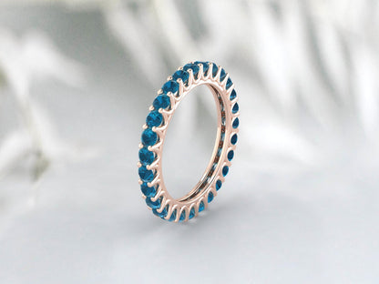 Natural Round London Blue Topaz Band Eternity Matching Promise Fine Silver Band