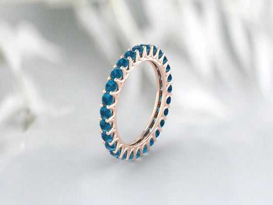 Natural Round London Blue Topaz Band Eternity Matching Promise Fine Silver Band