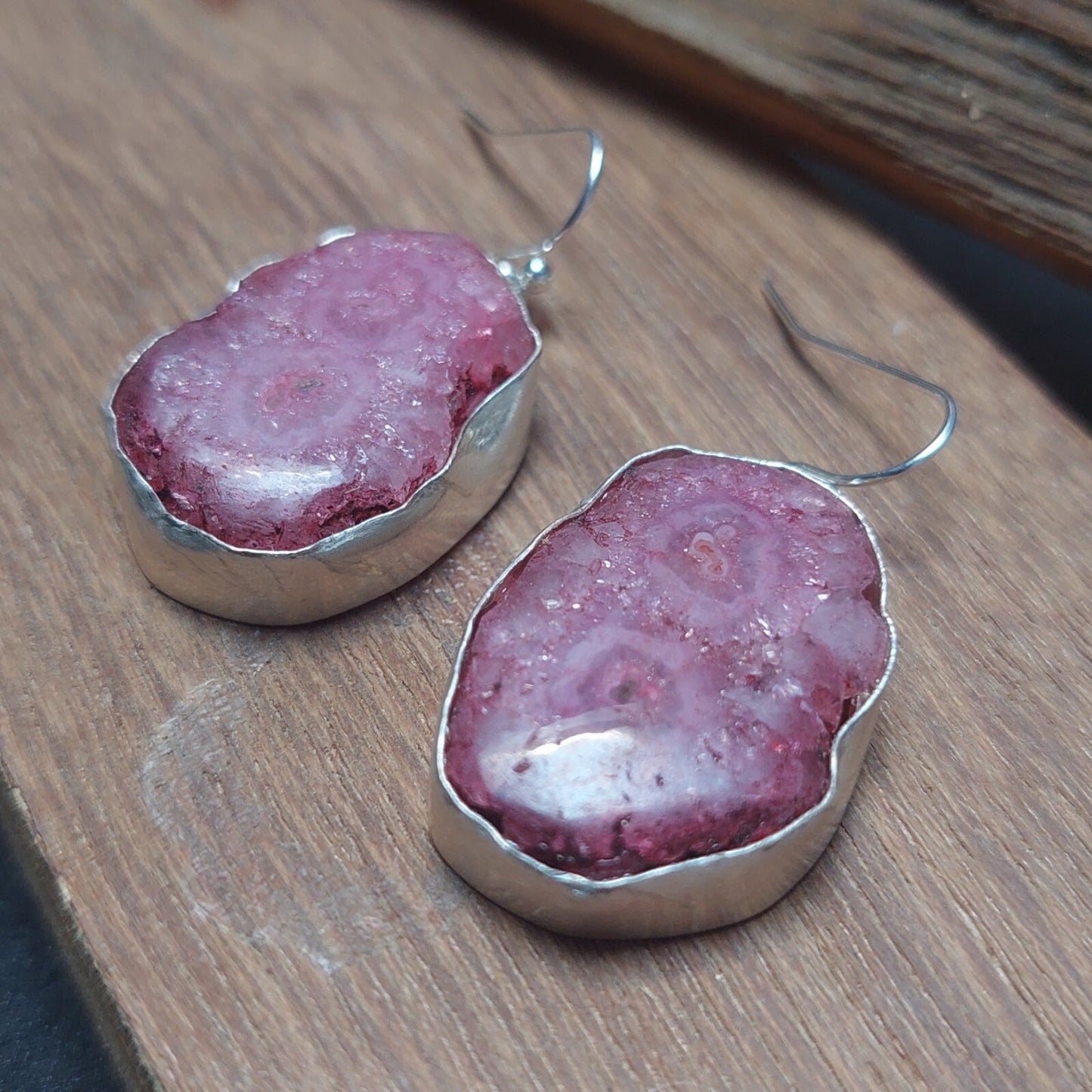 925Sterling Silver Pink Solar Quartz Gemstone Earring Handmade Jewelry For Women