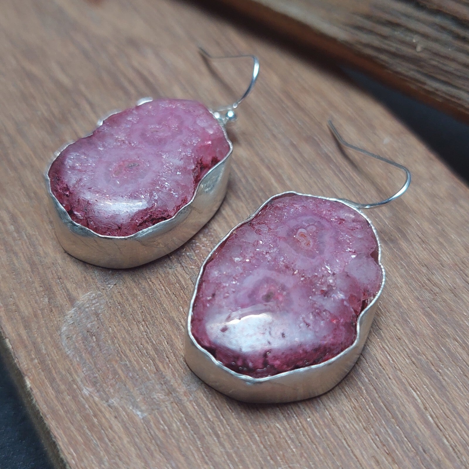 925Sterling Silver Pink Solar Quartz Gemstone Earring Handmade Jewelry For Women