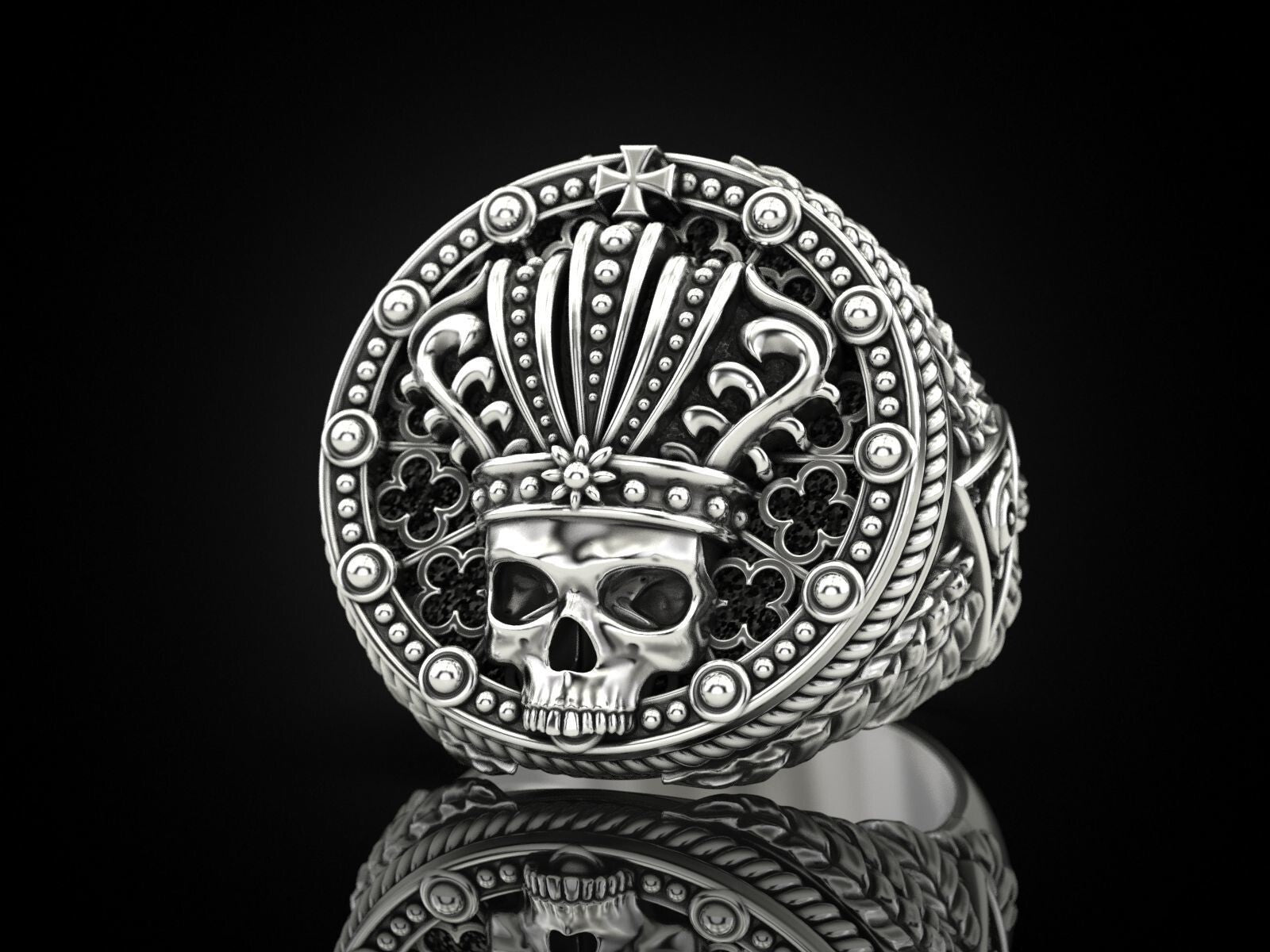 Mens Biker Gothic Skull Crown Ring 925 Sterling Silver Punk King Jewelry US5~ 15