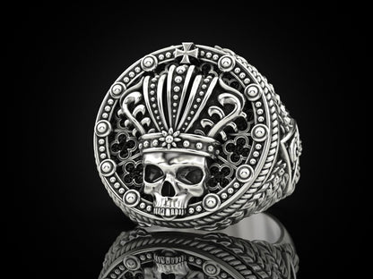 Mens Biker Gothic Skull Crown Ring 925 Sterling Silver Punk King Jewelry US5~ 15