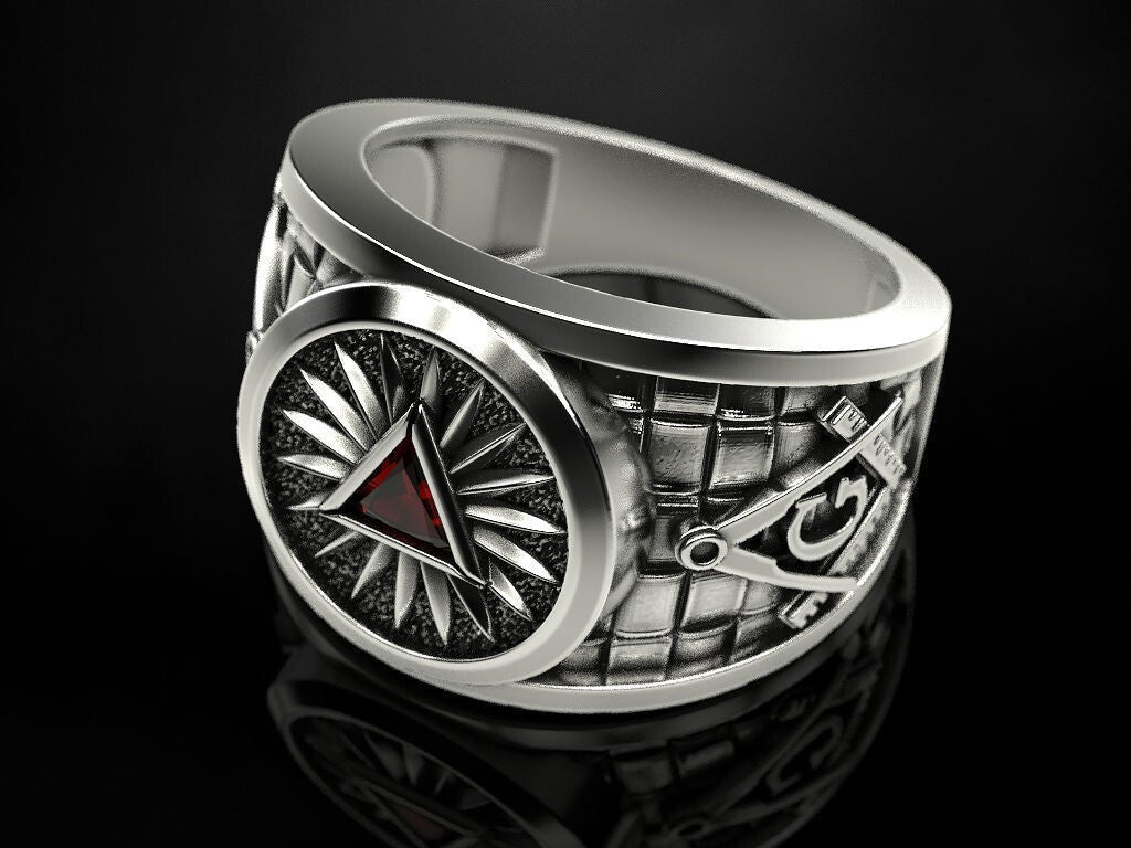 Mason Ring Silver G Symbol Pyramid Eye of Providence Masonic Jewelry Men US7-15