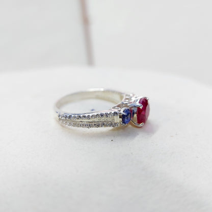 Sapphire and Ruby Wedding Ring Engagement Band 925 Sterling Silver Ring Us5~ 15