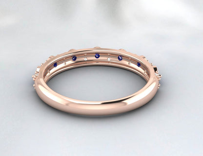 Sapphire Cz Diamond Wedding Band Fine Silver Antique Vintage Band Lab Created