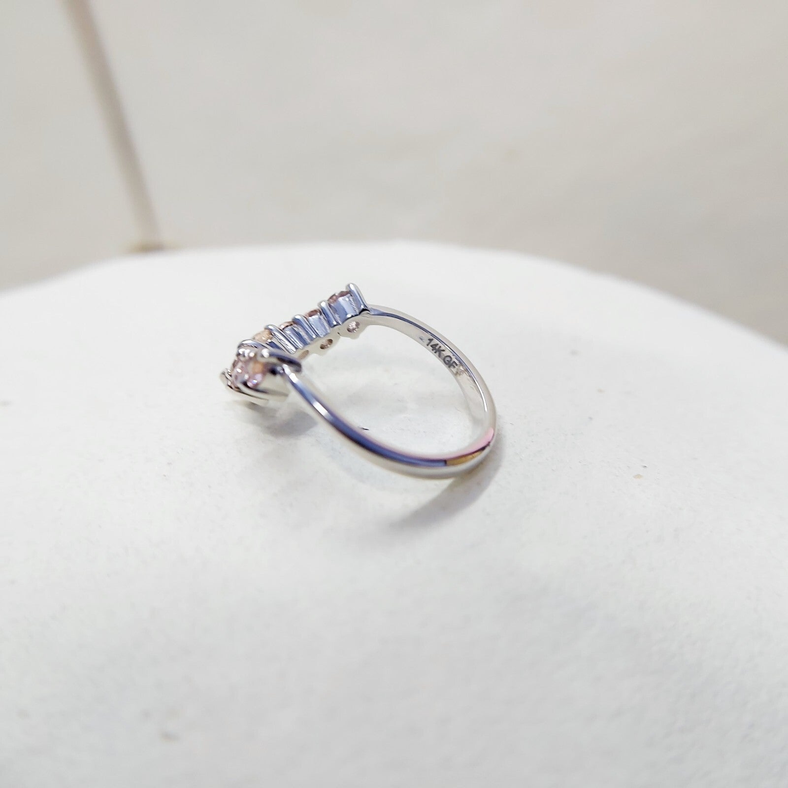 Morganite V Chevron Wedding Band Silver Art Deco Stacking Gift Women Ring US5~15