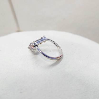 Morganite V Chevron Wedding Band Silver Art Deco Stacking Gift Women Ring US5~15