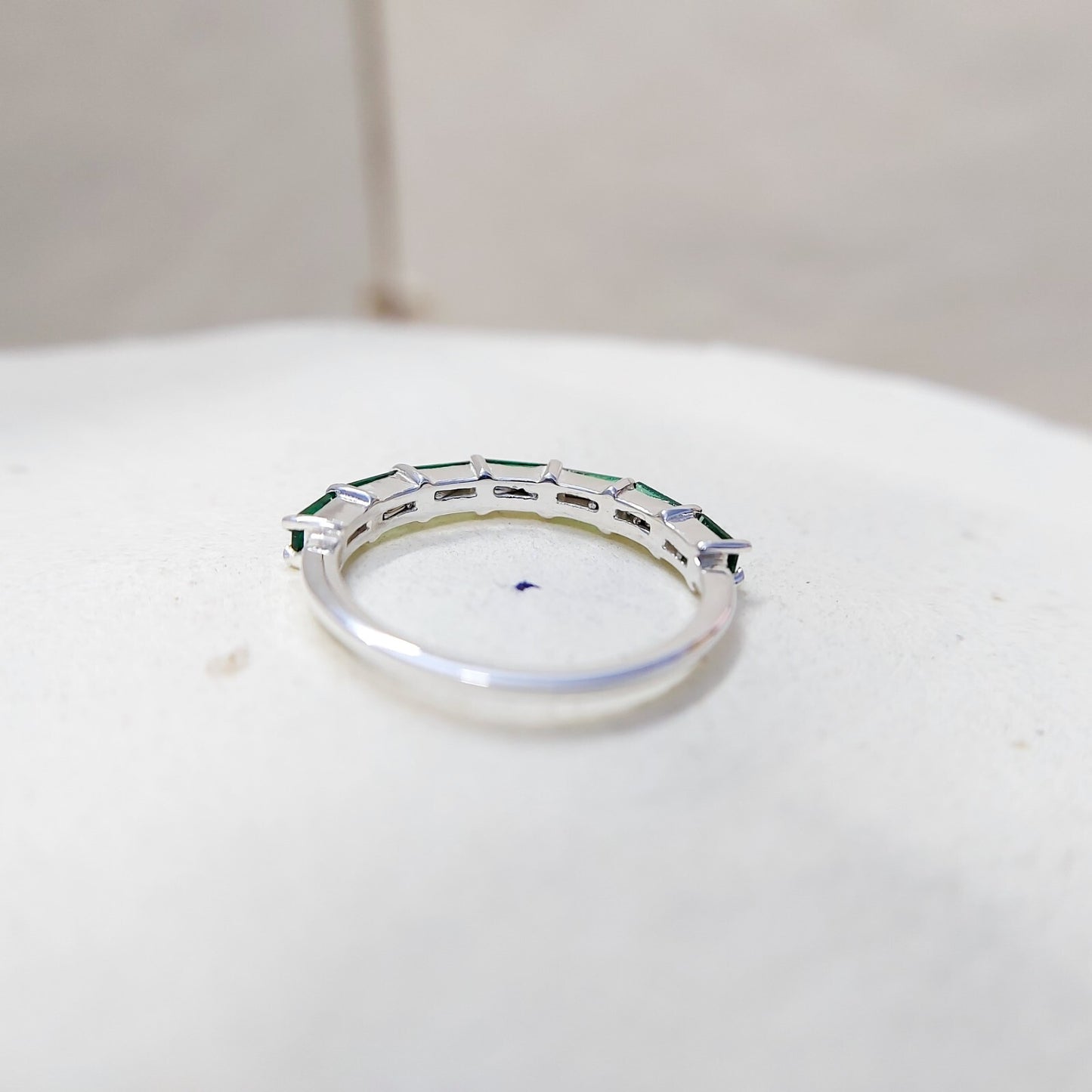 925 Silver Emerald Wedding Band Baguette Cut Green Emerald Eternity Ring Us5~ 15