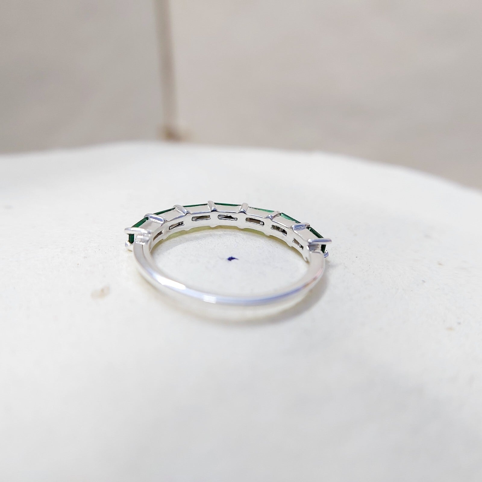 925 Silver Emerald Wedding Band Baguette Cut Green Emerald Eternity Ring Us5~ 15