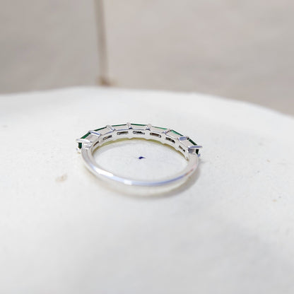925 Silver Emerald Wedding Band Baguette Cut Green Emerald Eternity Ring Us5~ 15