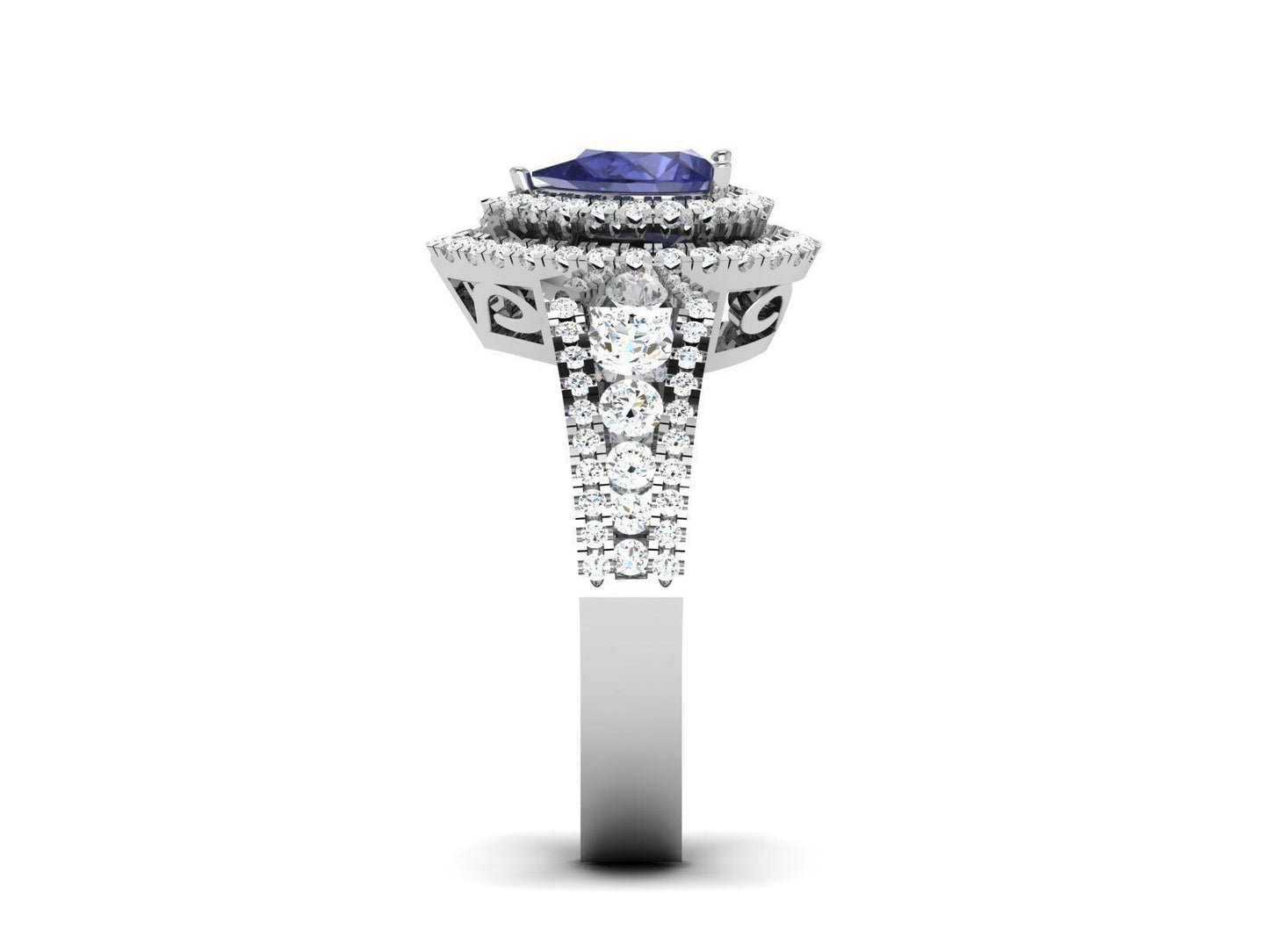 Pear Cut Blue Tanzanite Halo Engagement Band Ring 925 Silver Gift For Her US5-15