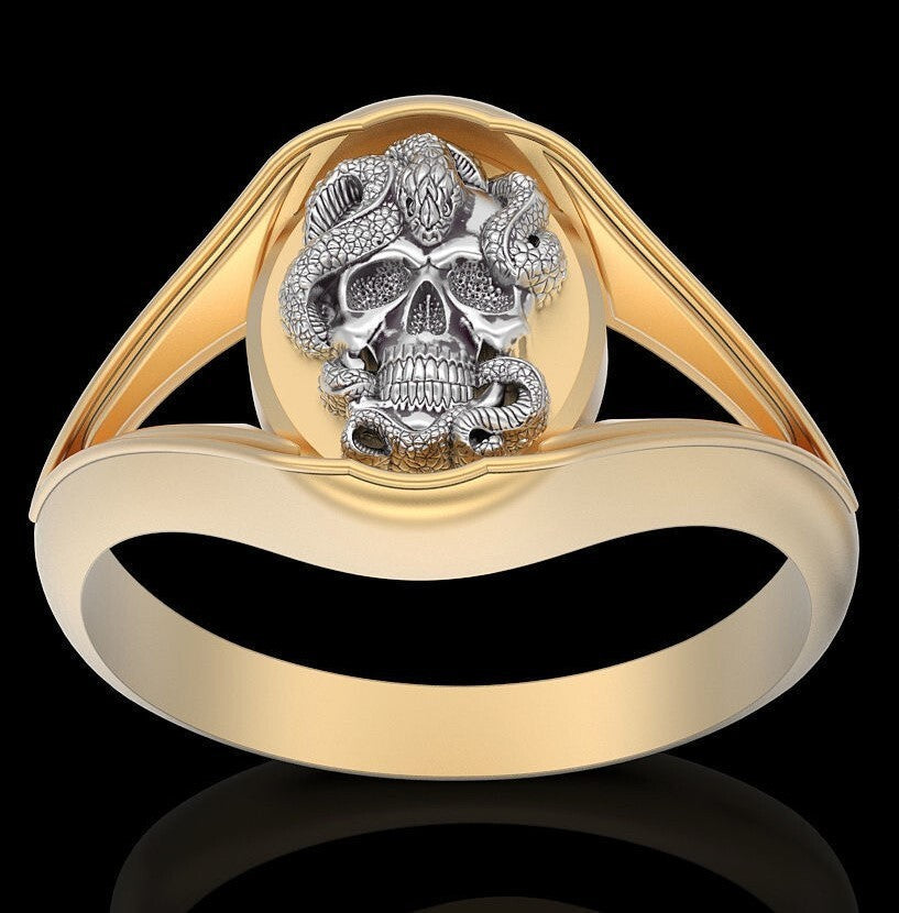 Handmade Skull Snake Ring Brass Punk Biker Skull Vintage Style Jewelry US5~15