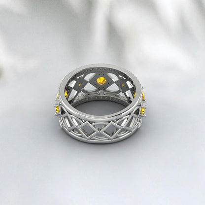 Natural Citrine Ring 925 Sterling Silver Rose Gold Wedding Band For Bride 