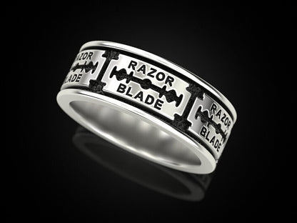 Silver Razor Blade Ring Gothic Punk Biker Style Ring US5~15 Cool Gift for Him