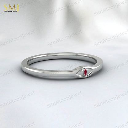 925 Sterling Silver Lab Red Ruby Evil Eye Ring Ruby Minimalist Ring Gift For Her