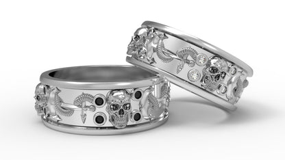Gothic Anchor Skull Ring US5~15 Simulated Diamond Pirate Biker Wedding Men Band