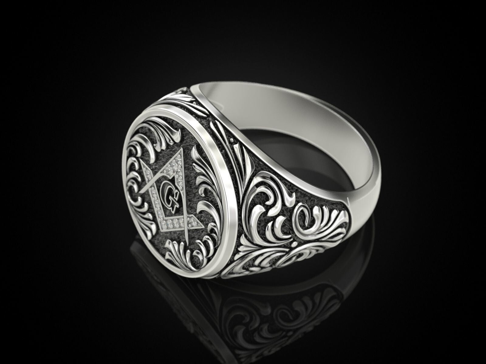 Mason Ring 925 Sterling Silver Freemason Square and Compasses Emblem Ring US7-15